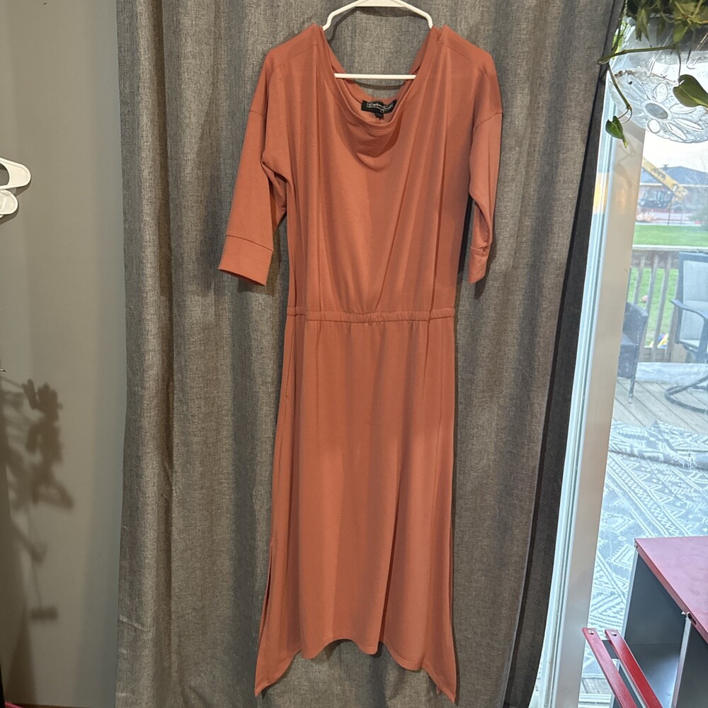Women’s Brittany Humble Size Medium Orange Long Dress Three-Quarter Sleeves